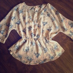 Gray and Blue Floral Blouse